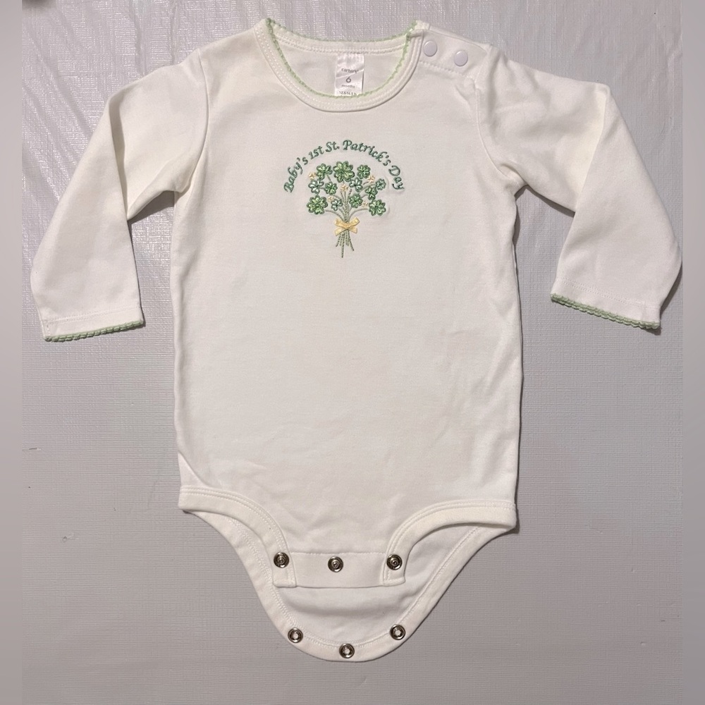 Carters Baby’s 1st St. Patrick’s Day Shamrocks Embroidered One Piece Sz 6 Months